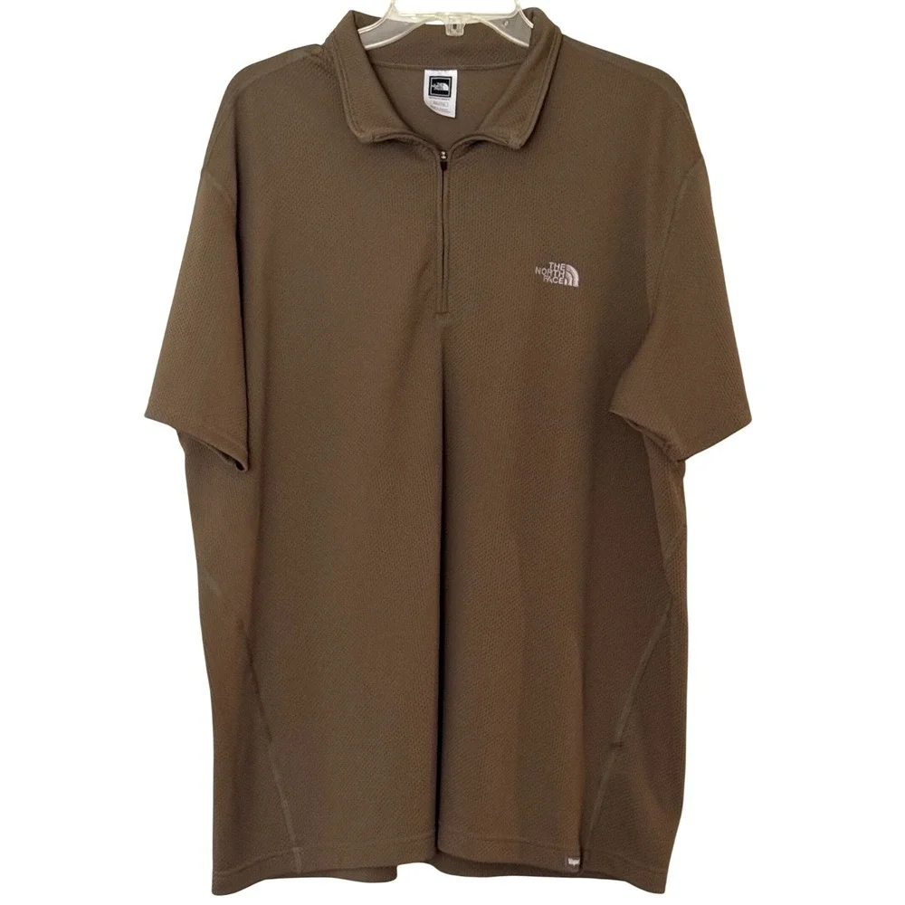 The North Face Polo Shirt Olive Brown VaporWick Quarter-Zip Mens XXL